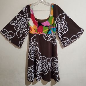 Pia Empire Style Dress Brown White floral Print